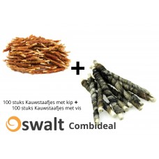 Combideal: Kauwstaafjes met kip en vis - 200 Stuks - 12,5cm - Hondensnack